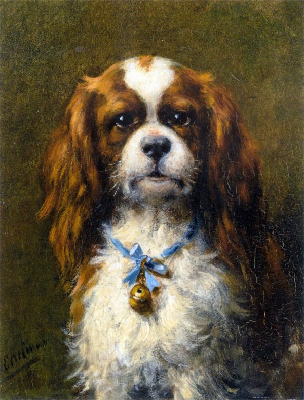 A King Charles Spaniel with a Blue Ribbon by Otto Eerelman