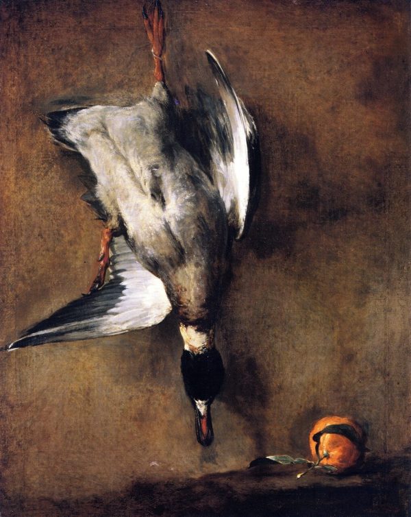 A Mallard Drake Hanging on a Wall and a Seville Orange by Jean-Baptiste-Simeon Chardin