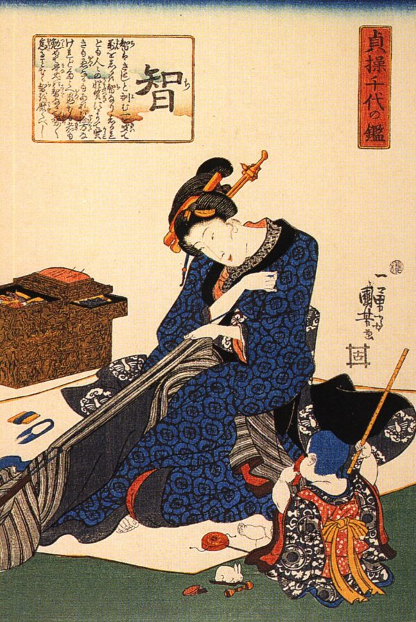 A Seated Woman Sewing a Kimono by Utagawa Kuniyoshi