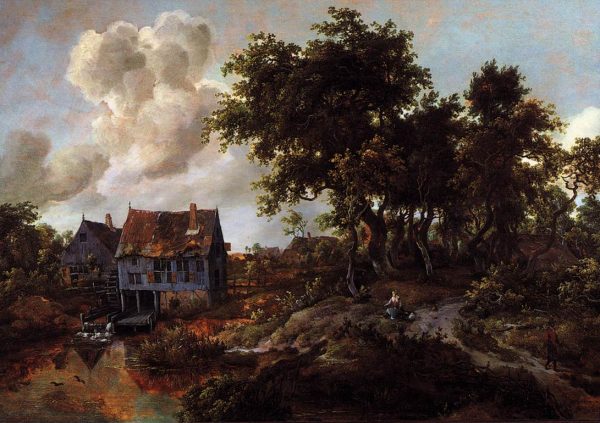 A Watermill Beside a Woody Lane by Meyndert Hobbema