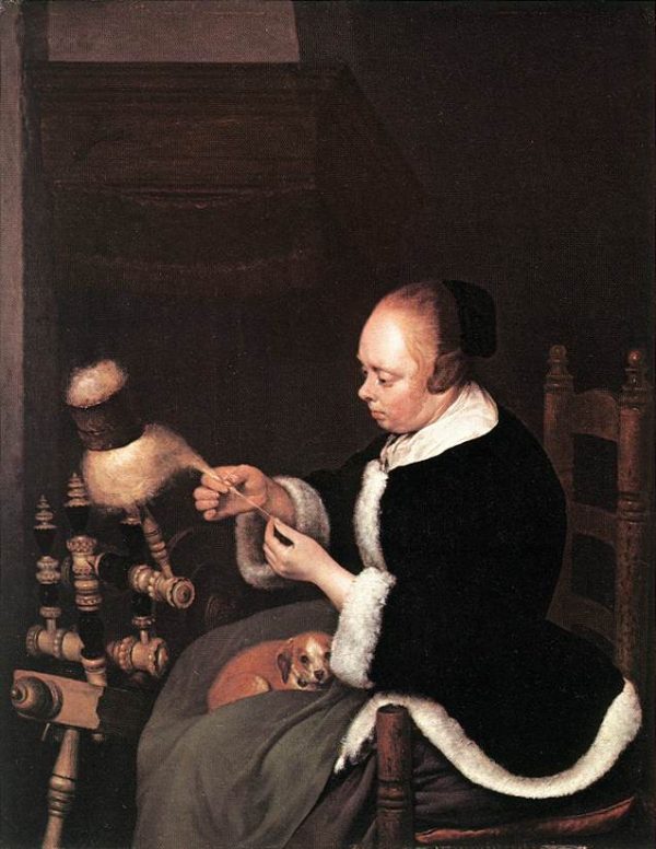 A Woman Spinning by Gerard ter Borch