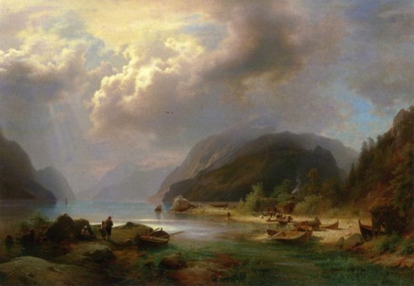 Alpine Lake Scene by Hermann Ottomar Herzog