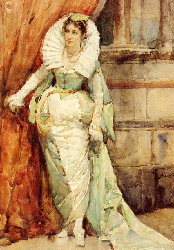 An Elegant Lady In Court Costume by Francisco Pradilla Ortiz