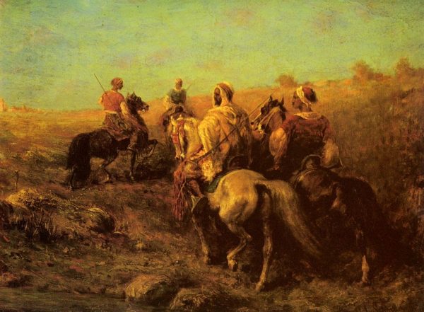 Arabian Horsemen Near A Watering Place by Adolf Schreyer