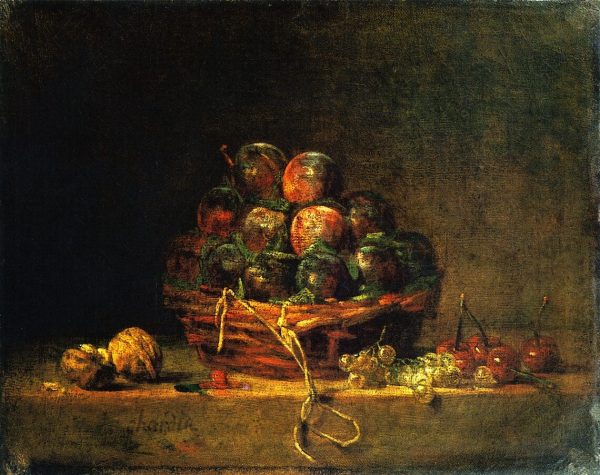Basket of Plums with Walnuts Currants and Cherries by Jean-Baptiste-Simeon Chardin