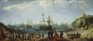 Warships off the Coast with a Fishmarket on the Beach by Adam Willaerts - hand-painted oil reproduction