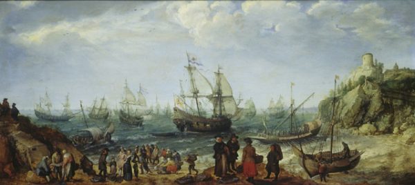 Warships off the Coast with a Fishmarket on the Beach by Adam Willaerts