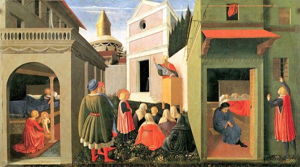 Birth of St. Nicolas, Calling and Giving of Alms by Fra Angelico