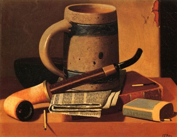 Still Life with Pipe, Beer Stein, Newspaper, Book and Matches by John Frederick Peto