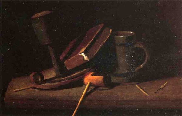Still Life with Lamp, Pipe, Matches, Book and Mug by John Frederick Peto
