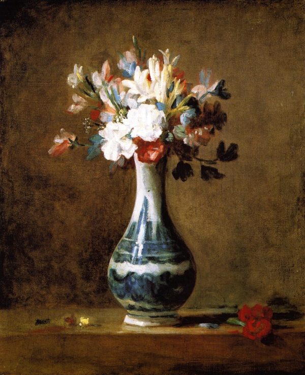 Bouquet of Carnations Tuberoses and Sweet Peas in a White Porcel by Jean-Baptiste-Simeon Chardin