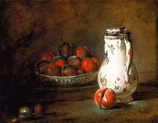 Bowl of Plums a Peach and Water Pitcher by Jean-Baptiste-Simeon Chardin