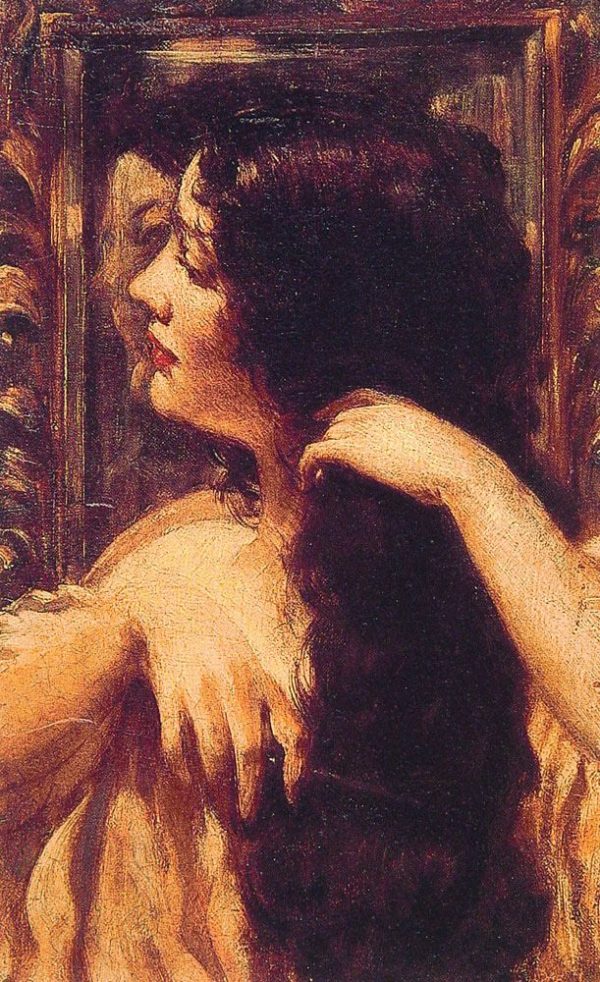 Brunette Combing Her Hair by Carroll Beckwith