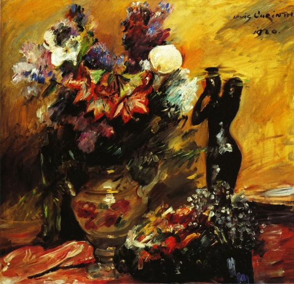 Cala Lilies andn Lilacs with a Bronze Figurine by Lovis Corinth