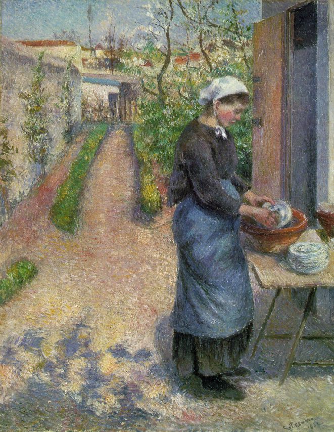 Girl Washing Plates by Camille Pissarro