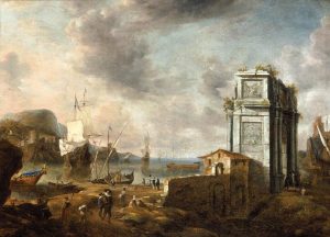 Capriccio of a Mediterranean Harbour by Jan Abrahamsz Beerstraten - hand-painted oil reproduction