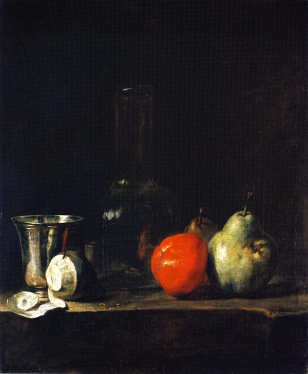 Carafe of Water Silver Goblet Peeled Lemon Apple and Pears by Jean-Baptiste-Simeon Chardin