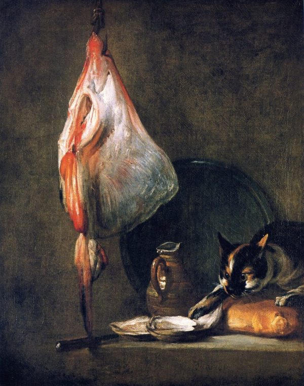 Cat with Ray Oysters Pitcher and Loaf of Bread by Jean-Baptiste-Simeon Chardin
