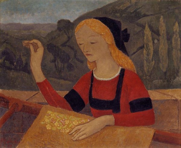 Embroiderer in a Landscape of Chateauneuf by Paul Serusier