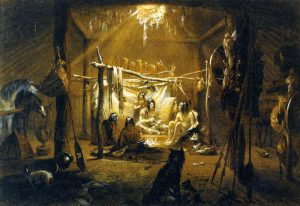 The Interior Of The Hut Of A Mandan Chief by Karl Bodmer - hand-painted oil reproduction