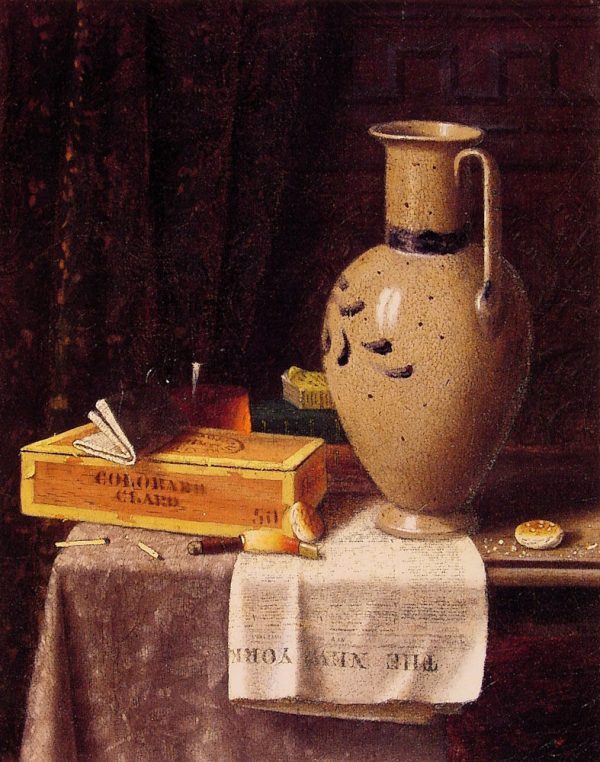 Cigar Box Pitcher and New York Herald by William Michael Harnett