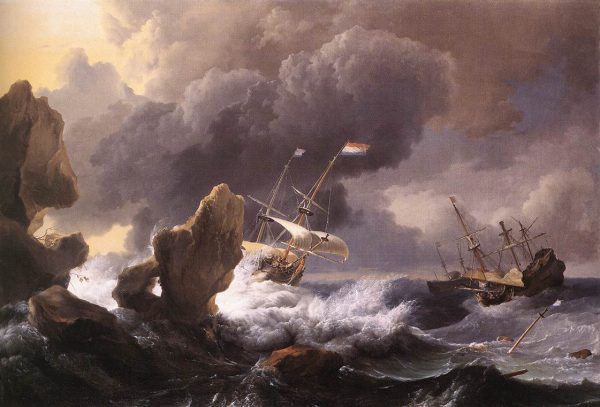 Ships in Distress off a Rocky Coast by Ludolf Backhuysen