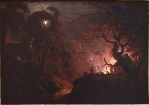 Cottage on Fire at Night by Joseph Wright - hand-painted oil reproduction
