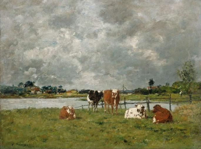 Cows in a Field Under a Stormy Sky