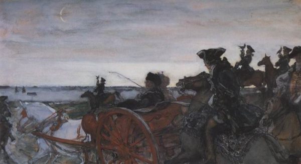 Departure of Catherine II for Falconry by Valentin Alexandrovich Serov