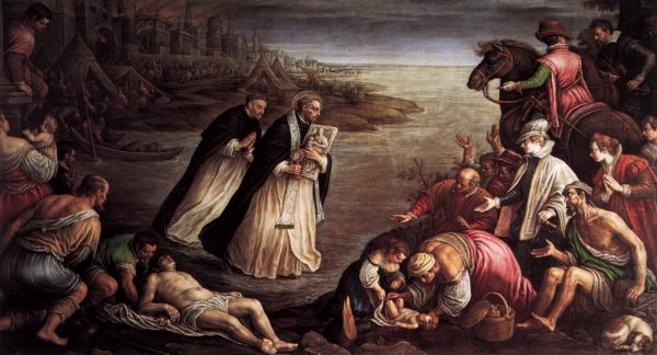 St Giacinto Walking on the Water of the River Dnieper by Leandro Bassano