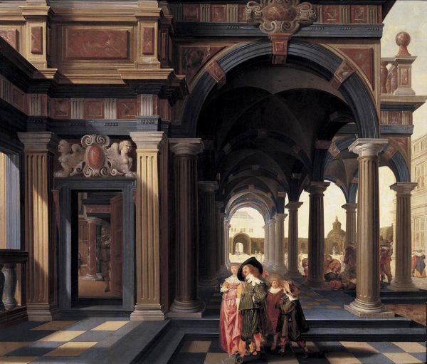 Elegant Figures in a Loggia by Dirck van Delen