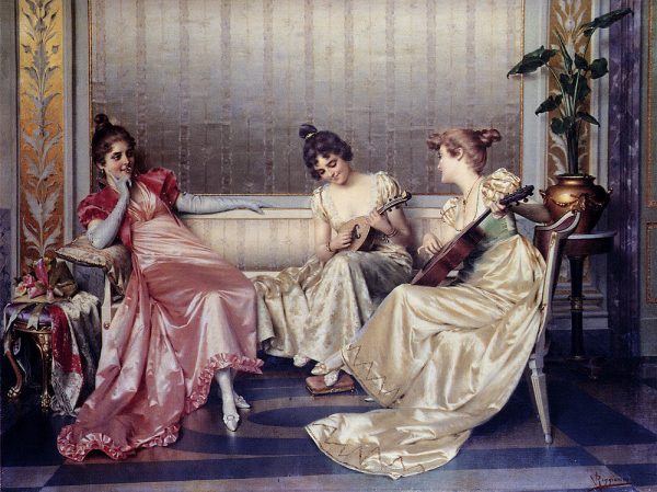 Elegant Figures in an Interior by Vittorio Reggianini