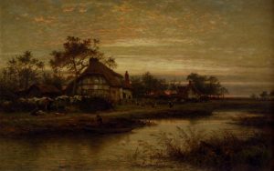 Worcestershire Cottage Homes, Evening by Benjamin Williams Leader - hand-painted oil reproduction