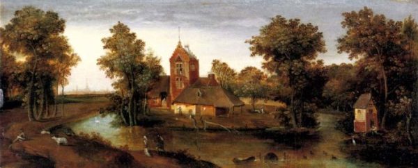 A Moated Tower With Farmhouses by Abel Grimmer