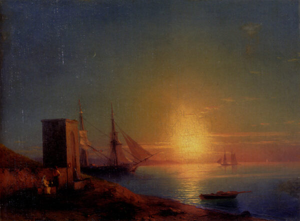 Figures in a Coastal Landscape at Sunset by Ivan Aivazovsky