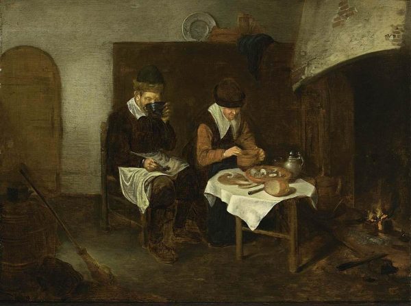 A Couple Having a Meal before a Fireplace by Quiringh Van Brekelenkam
