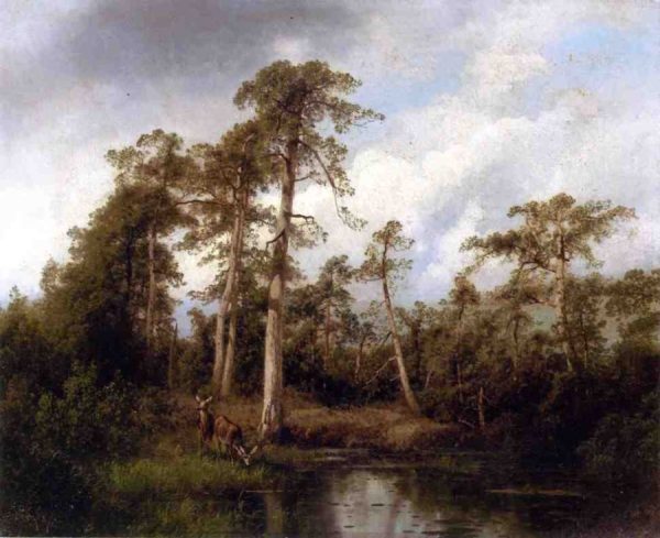 Florida Live Oaks with Deer by Hermann Ottomar Herzog