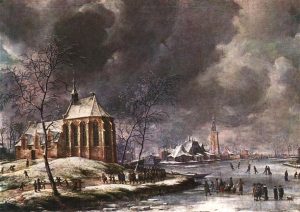 Village of Nieukoop in Winter with Child Funeral by Jan Abrahamsz Beerstraten - hand-painted oil reproduction