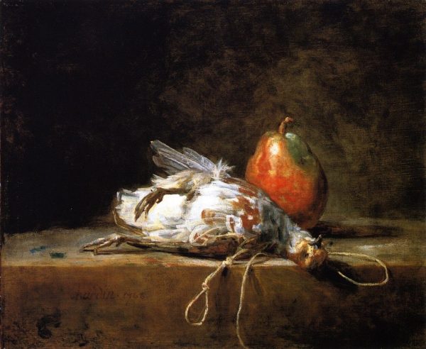 Grey Partridge Pear and Snare on a Stone Table by Jean-Baptiste-Simeon Chardin