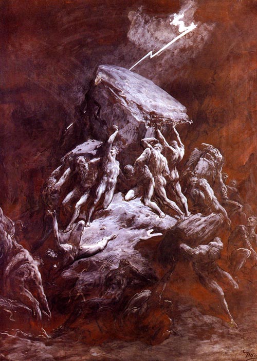 The Clash of the Titans by Gustav Dore - hand-painted oil reproduction