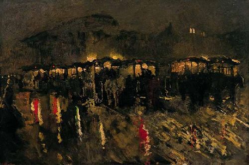 Horse Trams on Dam Square in Amsterdam at Night by George Hendrik Breitner