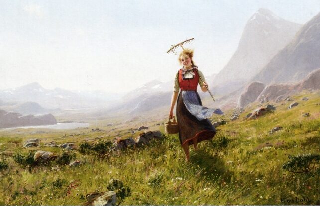 In the Mountains by Hans Dahl - hand-painted oil reproduction