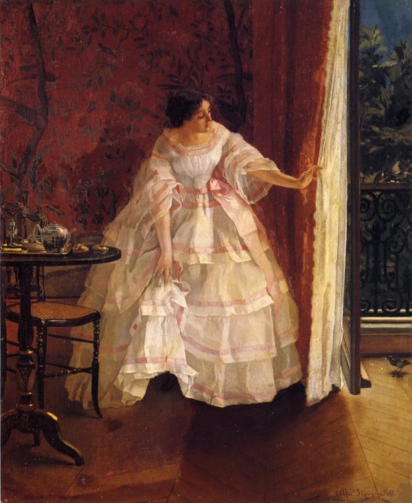 Lady at the Window Feeding Birds by Alfred Stevens