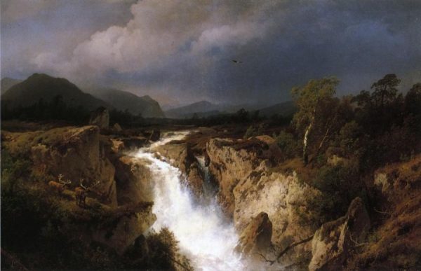 Landscape with Waterfall by Hermann Ottomar Herzog