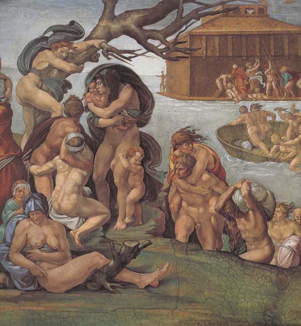 Ceiling of the Sistine Chapel Genesis Noah 7 The Flood left view by Michelangelo