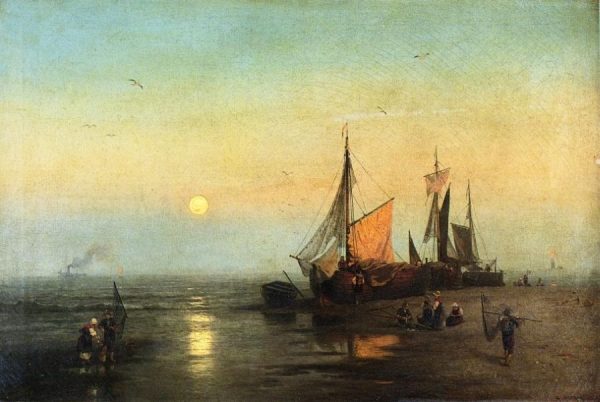 Moonlit Fishing Scene by Hermann Ottomar Herzog