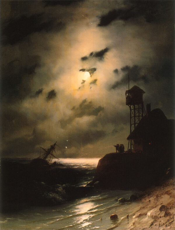 Moonlit Seascape With Shipwreck by Ivan Aivazovsky