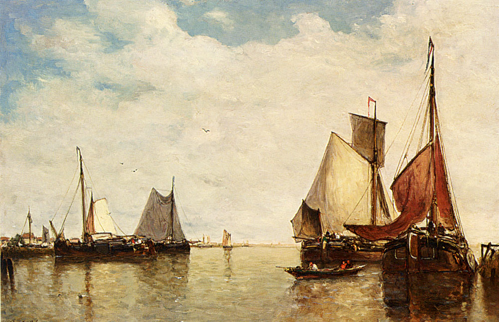 Moored Ships in a Small Harbour