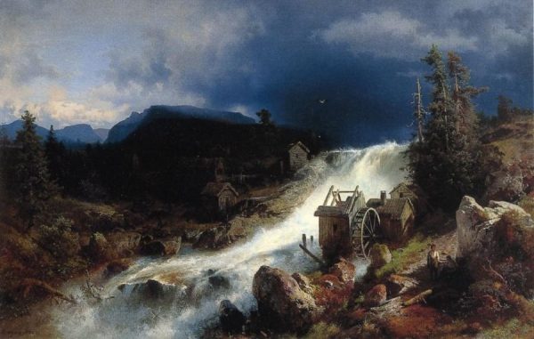 Mountain Landscape with Watermill by Hermann Ottomar Herzog