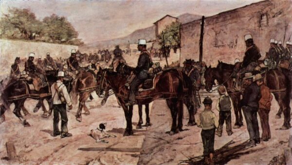 Mounted Artillery Corps in a Village by Giovanni Fattori